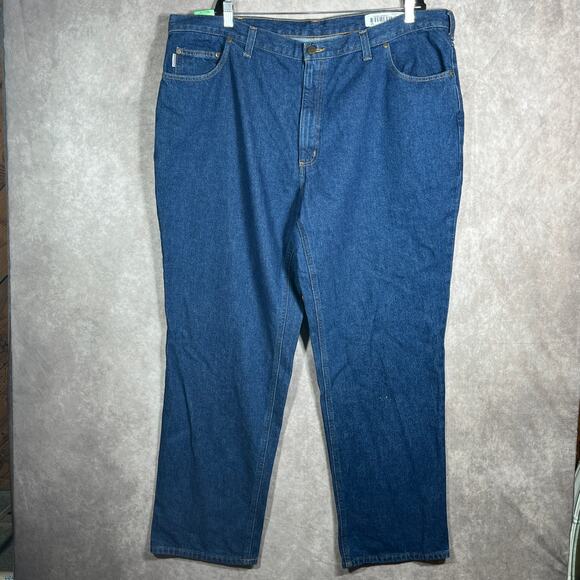 Carhartt Jeans Mens Size 44X32 Blue Medium‎ Wash Denim Relaxed Fit Straight 381 - Picture 1 of 11